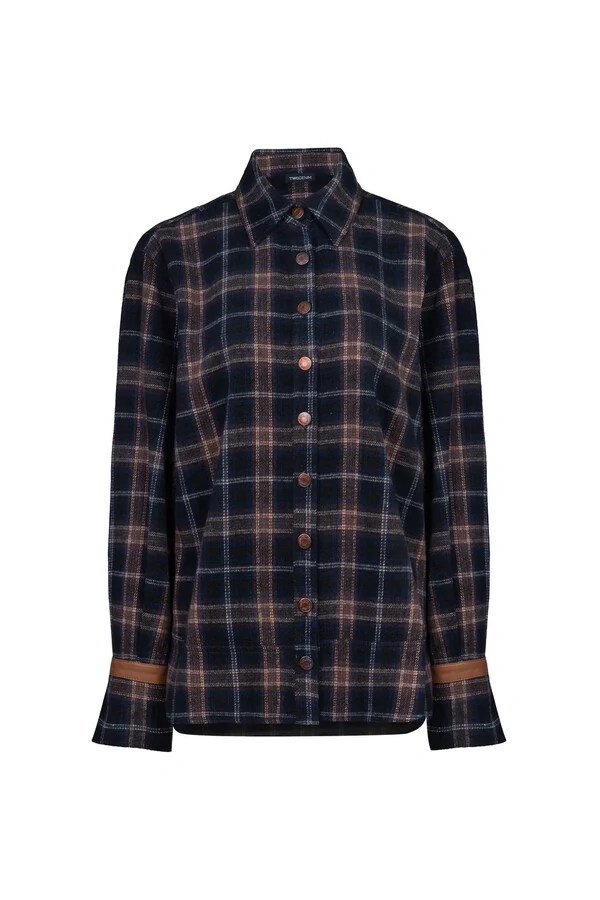 Camisa Xadrez Wool Detalhe Couro Xadrez