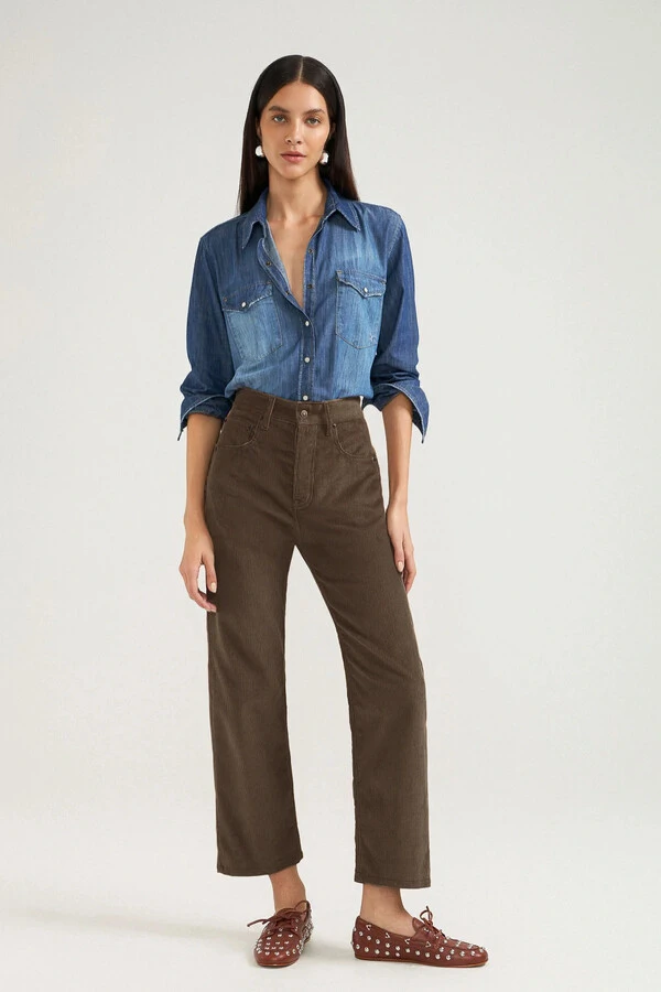 Calça Wide Leg Cropped Veludo