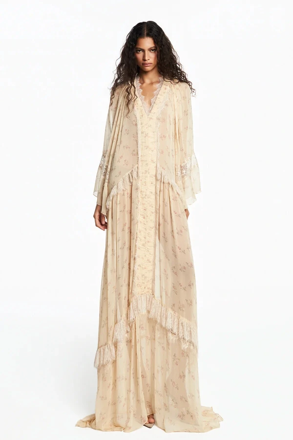 Vestido longo decote V manga