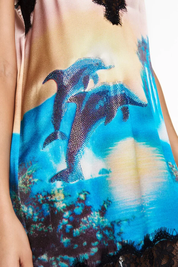 Vestido Curto Cetim Golfinho