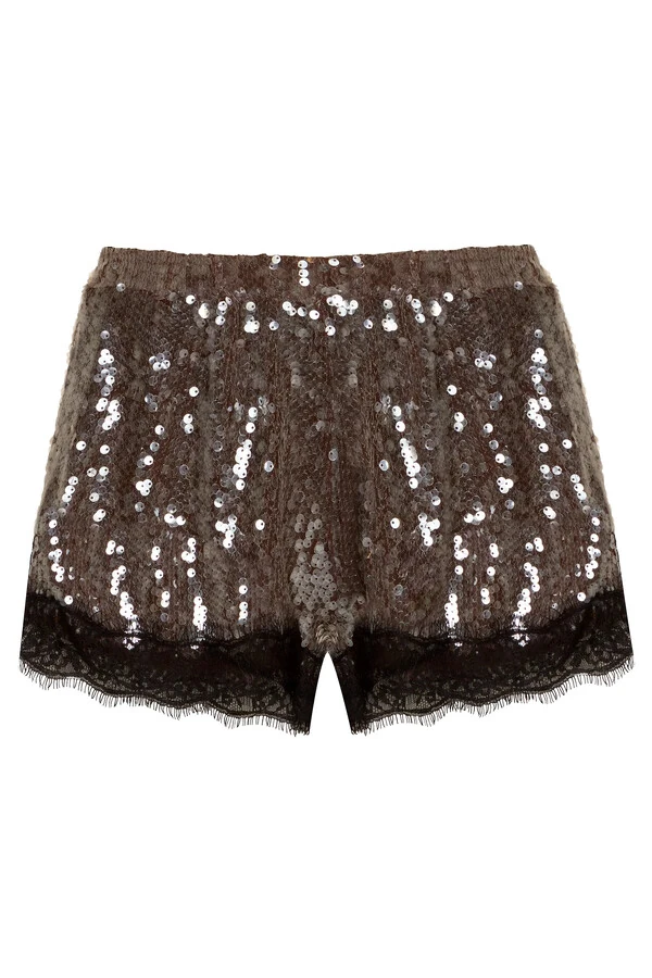 Shorts Elástico Cós Paetê Marrom G