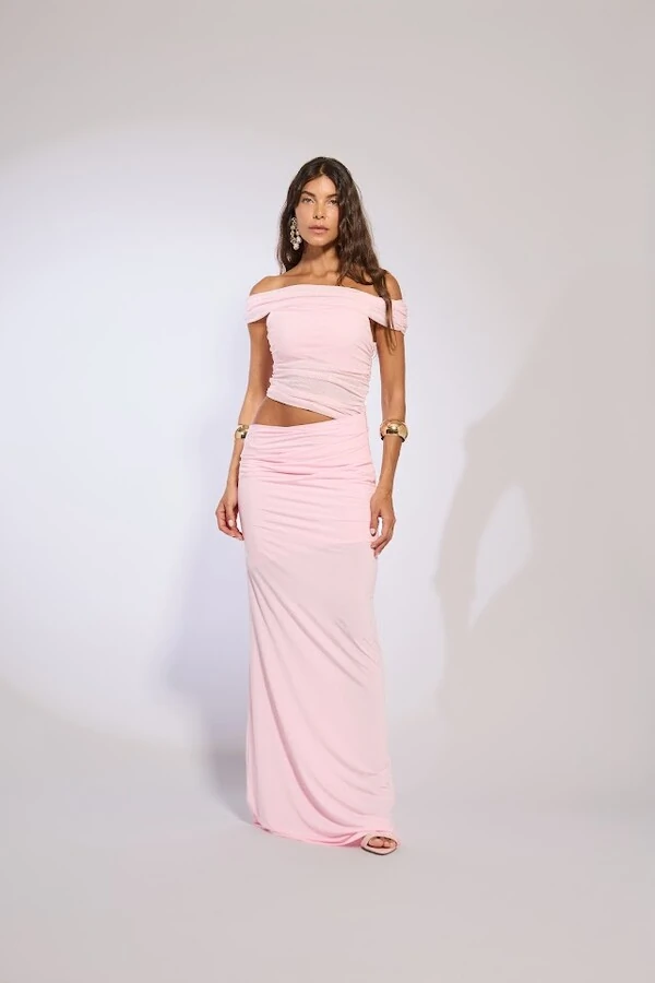 Vestido tule jersey fenda quadril Botik