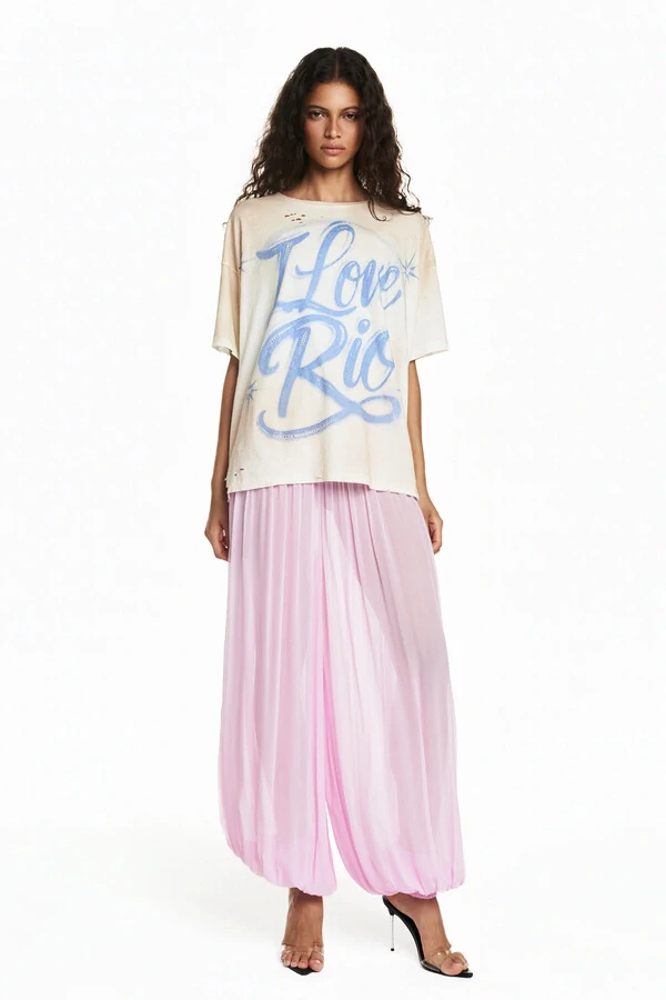 Calça Pala Lastex Chiffon Rosa P