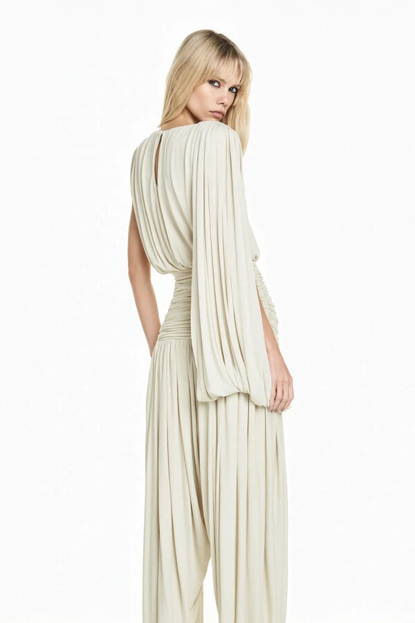 Macacão Corpo Pala Drapeada Bege P