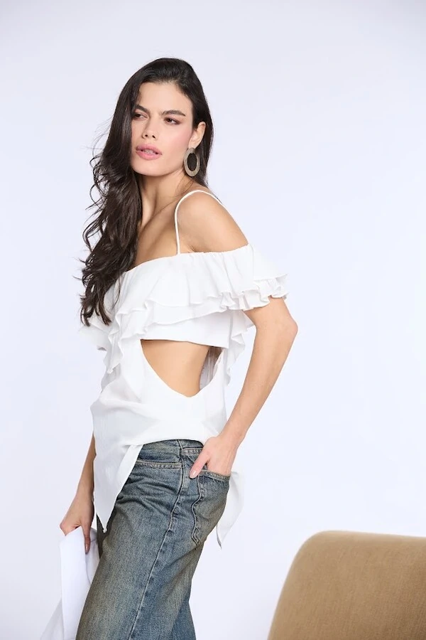 Blusa Ombro A Ombro Crepe Georgete