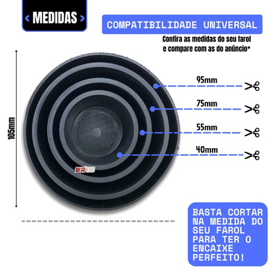 FotoTampa De Vedação Borracha Do Farol Universal Sem Furo 40mm 55mm 75mm 90mm Par