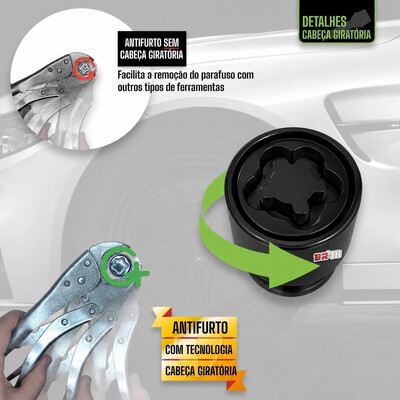 Foto Kit Antifurto de Estepe Porca M12 x 1,50mm com Cabeça Giratória B132026