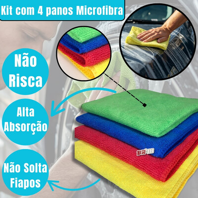 FotoKit 4 Panos De Limpeza Automotiva Microfibra 35x35cm Para Carro e Moto