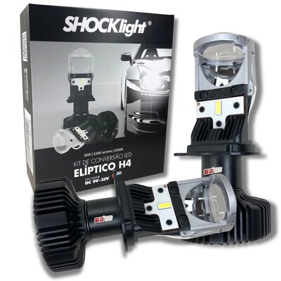 Foto Kit Led H4 Mini Projetor Canhão Eliptico Shocklight 12v 24v