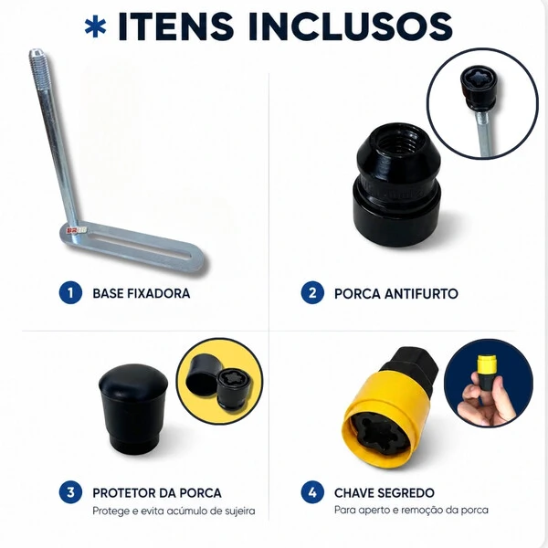 Kit Antifurto de Estepe Porca M12 x 1,50mm com Cabeça Giratória B132026