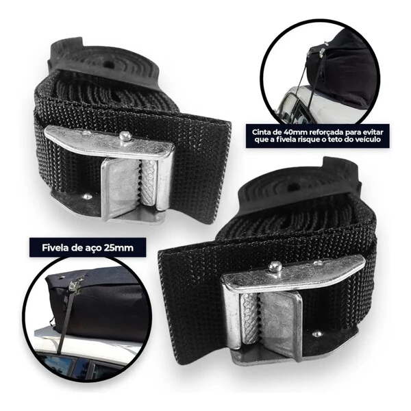 Bolsa Maleiro Teto Aerodinamico Impermeável 175 Litros Vulcanizado + Cinta Carga