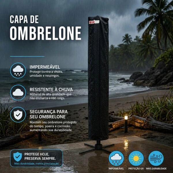 Capa Protetora Premium Ombrelone Grande Impermeável 2,10m Com Ziper