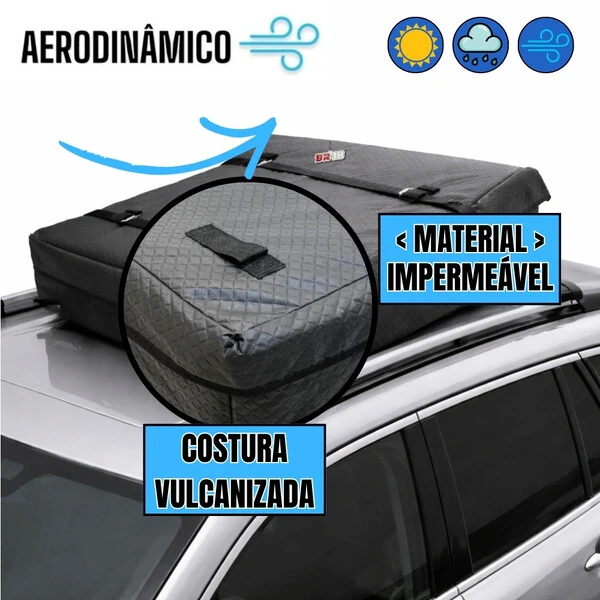 Bolsa Maleiro Teto Aerodinamico Impermeável 175 Litros Vulcanizado + Cinta Carga