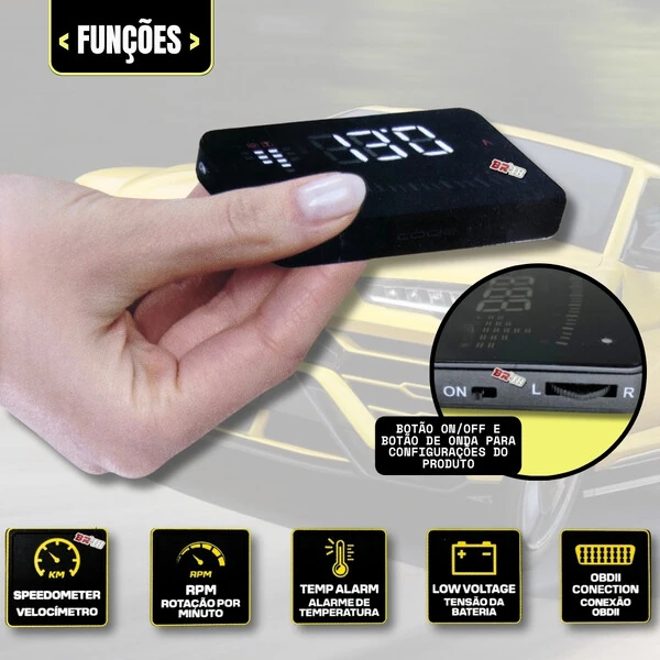 Velocímetro Conta Giro Digital HUD Projetor de Velocidade no Para-brisa