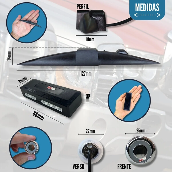 Sensor De Ré Estacionamento Cromado Emborrachado - Pick Up Caminhonete