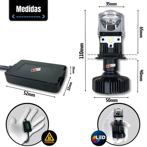 Kit Led H4 Mini Projetor Canhão Eliptico Shocklight 12v 24v