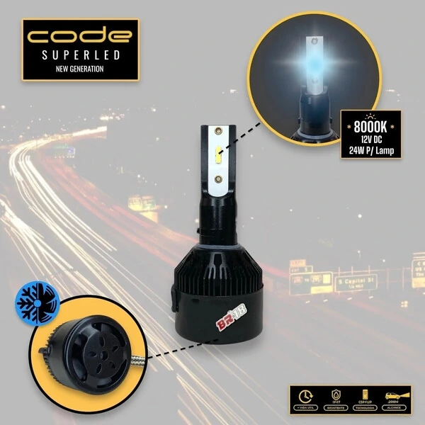 Super Led Code H1 H3 H4 H7 H8 H9 H11 H16 H27 HB3 HB4 - 8000K