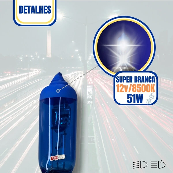 Lâmpada Super Branca HB4 9006 51w - Efeito Xenon 8500k (Par)