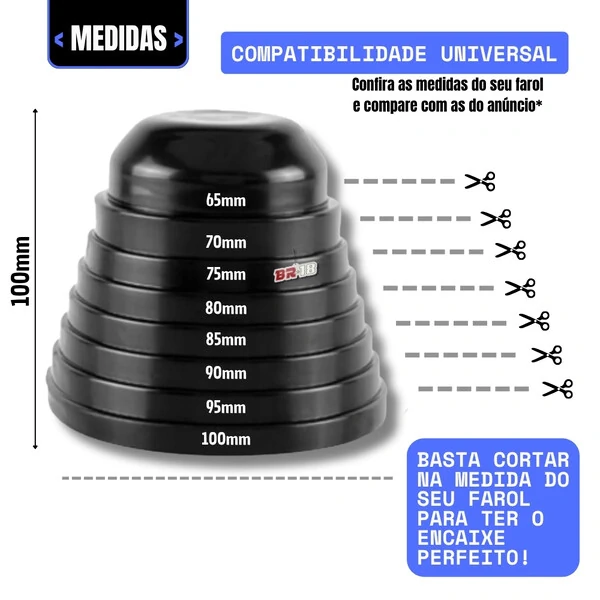 Tampa De Vedação Borracha Do Farol Universal 65mm 70mm 75mm 80mm 85mm 90mm 95mm 100mm Par