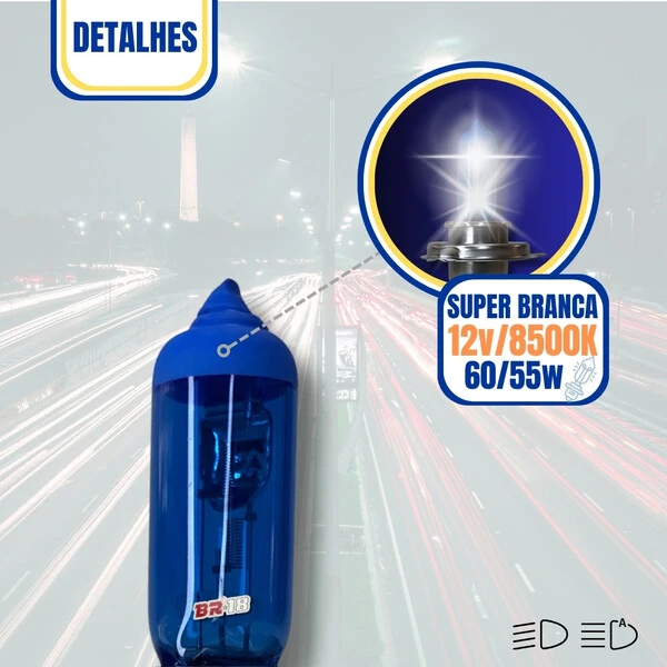Lâmpada Super Branca H7 55w - Efeito Xenon 8500k (Par)