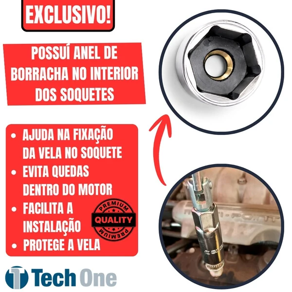 Chave de Vela em T Articulada 2 Encaixes 16mm e 21mm Tech One Universal