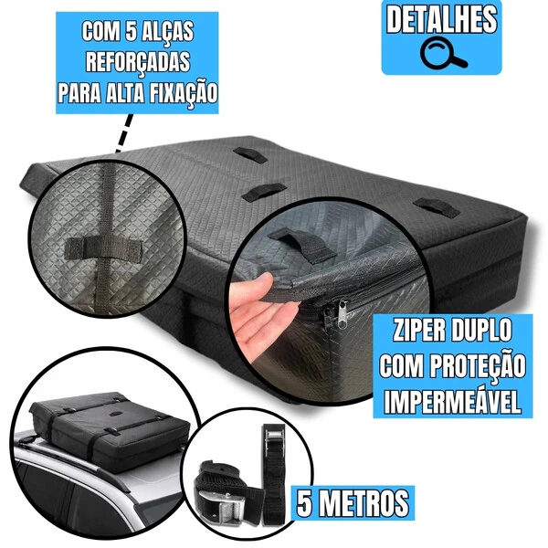 Bolsa Maleiro Teto Aerodinamico Impermeável 175 Litros Vulcanizado + Cinta Carga