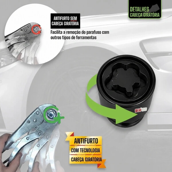 Kit Antifurto de Estepe Porca M12 x 1,50mm com Cabeça Giratória B132026