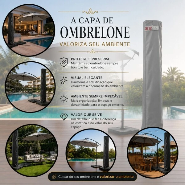 Capa Protetora Premium Ombrelone Grande Impermeável 2,10m Com Ziper