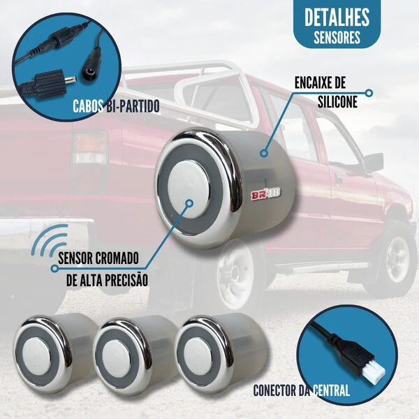 Sensor De Ré Estacionamento Cromado Emborrachado - Pick Up Caminhonete