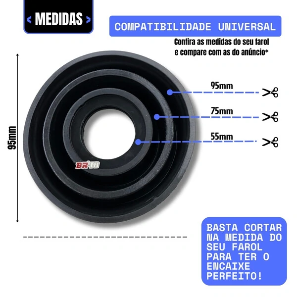 Tampa De Vedação Borracha Do Farol Universal Com Furo 55mm 70mm 80mm 90m Par
