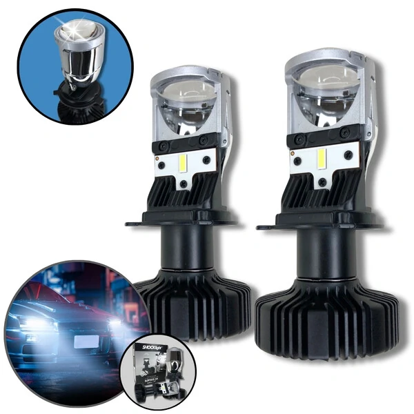Kit Led H4 Mini Projetor Canhão Eliptico Shocklight 12v 24v
