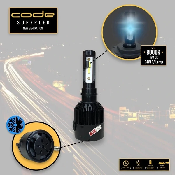 Super Led Code H1 H3 H4 H7 H8 H9 H11 H16 H27 HB3 HB4 - 8000K