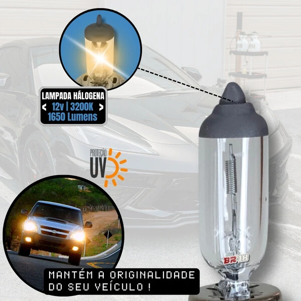 Par Lâmpada Halógena Reposição Original Farol H1 H3 H4 H7 H8 H11 H15 H16 H27 HB3 HB4