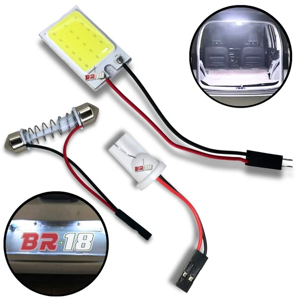 Placa de LED COBE Lâmpada Torpedo Pingo T10 12V Branco Aplicação na Placa Teto Porta Malas