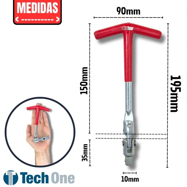 Chave de Vela em T Articulada 2 Encaixes 16mm e 21mm Tech One Universal
