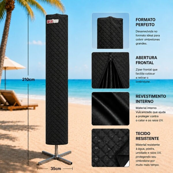 Capa Protetora Premium Ombrelone Grande Impermeável 2,10m Com Ziper