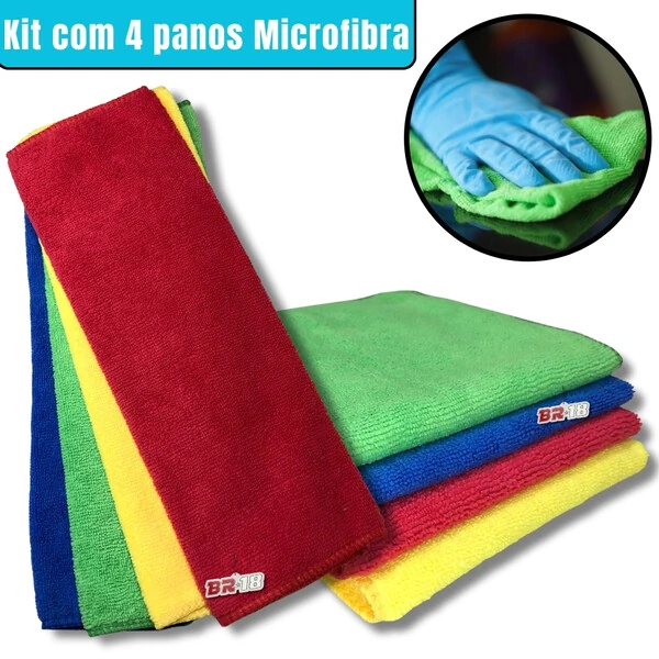 Kit 4 Panos De Limpeza Automotiva Microfibra 35x35cm Para Carro e Moto