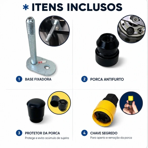 Kit Antifurto de Estepe Prisioneiro M12 x 1,50mm com Cabeça Giratória B132030