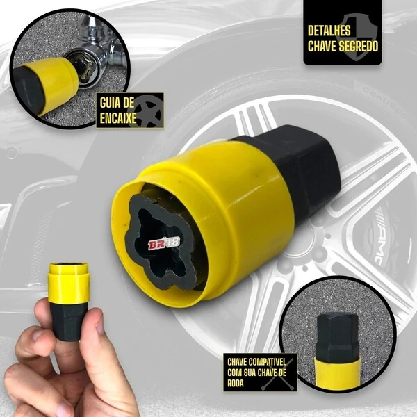 Porca Preta/Black Antifurto Cabeça Giratória M12 x 1,50mm (30mm) Hyundai