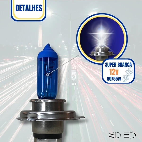 Lâmpada Super Branca H4 55w - Efeito Xenon 8500k (Par)
