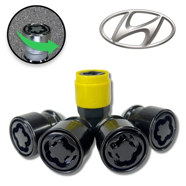 Porca Preta/Black Antifurto Cabeça Giratória M12 x 1,50mm (30mm) Hyundai