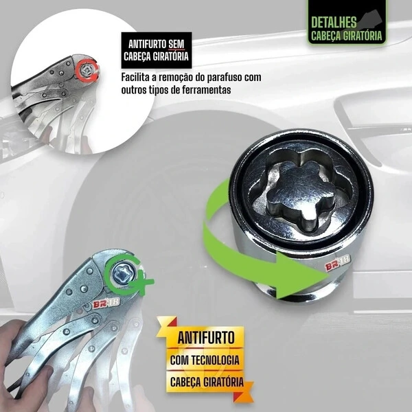 Kit Trava Parafuso Antifurto De Estepe com Cabeça Giratória