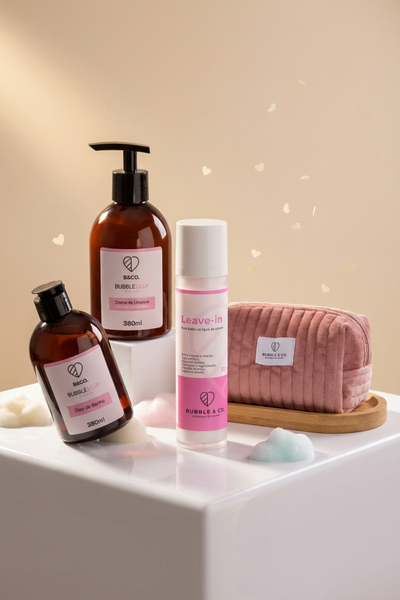 Óleo de Banho + Leave in + Creme de Limpeza Capilar + Necessaire