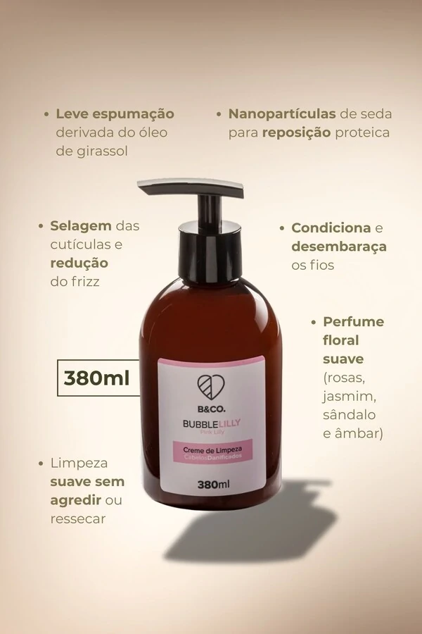 Creme de Limpeza Capilar Low Poo BubbleLilly Cabelos Danificados 380ml