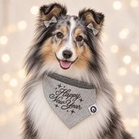 Lacinho de Brilho – Happy New Year | Glitter Prata - Unidade - para Cachorro