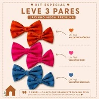 Kit com 6 Lacinhos Mega Presilha – Corações - 03 pares - para Cachorro