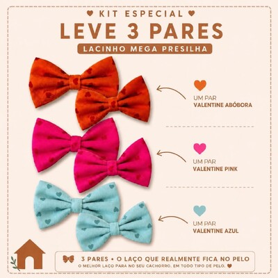 Foto Kit com 6 Lacinhos Mega Presilha – Corações - 03 pares - para Cachorro