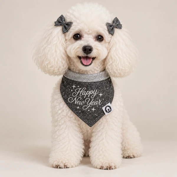 Lacinho de Brilho – Happy New Year | Glitter Grafite - Unidade - para Cachorro