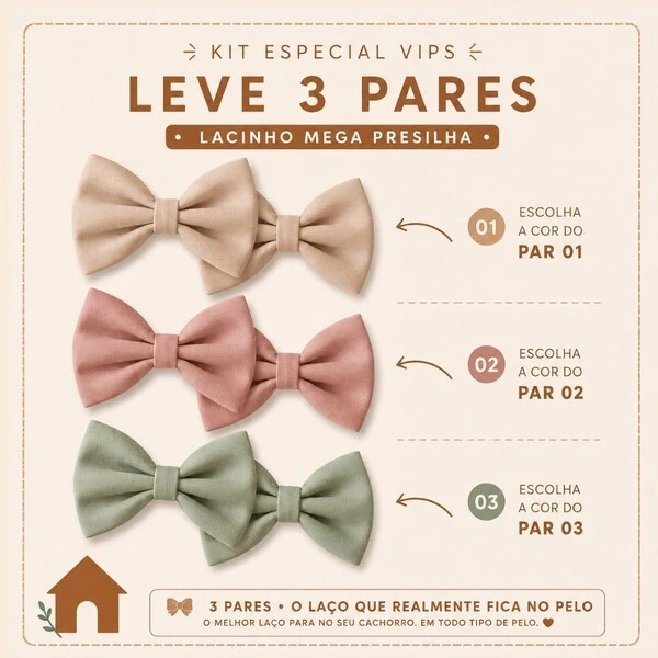 Kit com 6 Lacinhos Mega Presilha – GRUPOVIP- 03 pares - ESCOLHA A COR