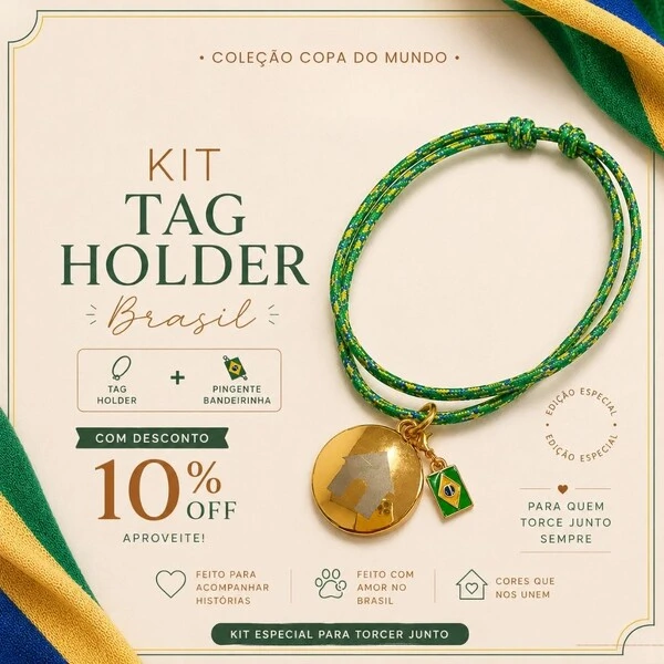 Kit Tag Holder Copa + Charm Bandeira